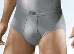 Viererpack Slips aus Feinripp mit Eingriff, uni bunt 2X STEINGRAU MELIERT, 2X JEANSBLAU MELIERT