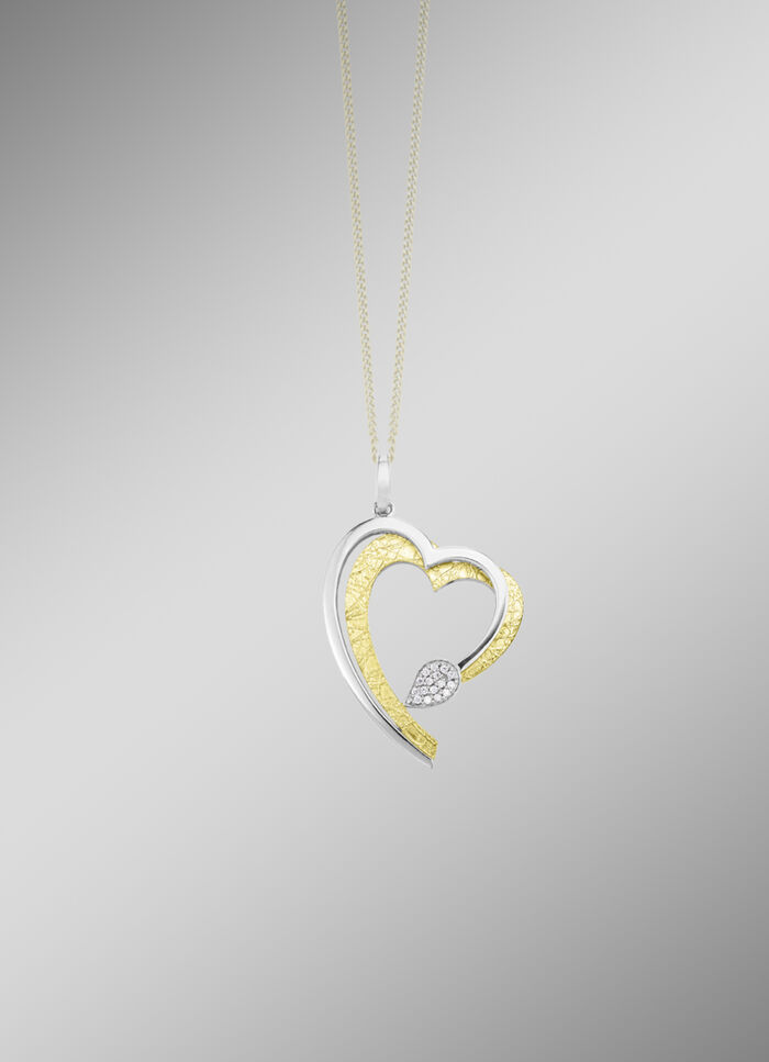 Herz-Anhänger in Bicolor mit synth. Zirkonia 