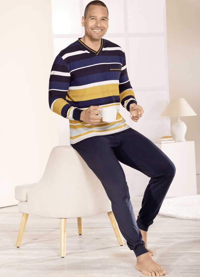 Schlafanzug mit V-Auschnitt und Bündchenabschlüssen  