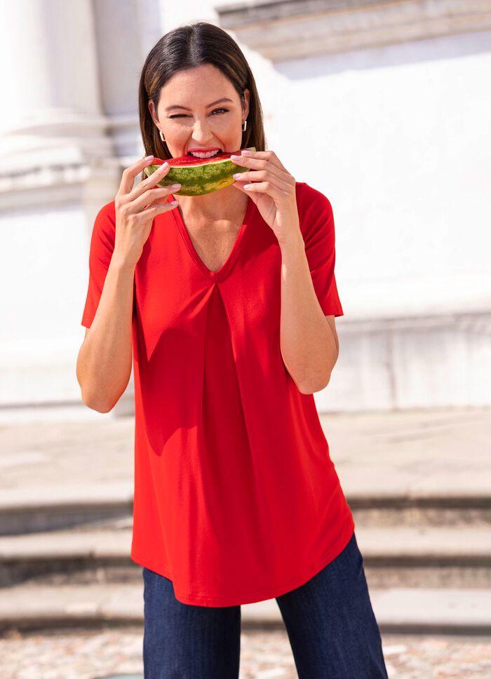 Shirt mit Kellerfalte in 2 Farben ROT