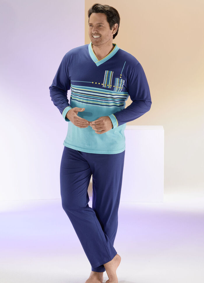 Pyjama mit V-Ausschnitt und Ringeldessin 