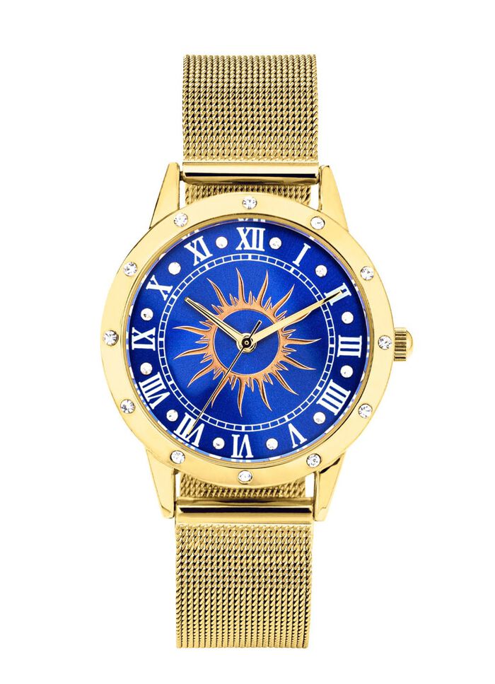 Quartz-Damenuhr Sonne mit weissen Kristallakzenten  