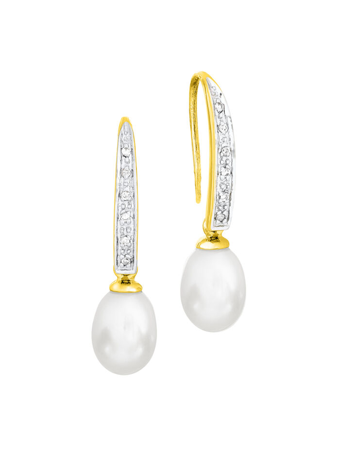 Ohrhaken mit Diamanten und Süßwasser-Zuchtperle 