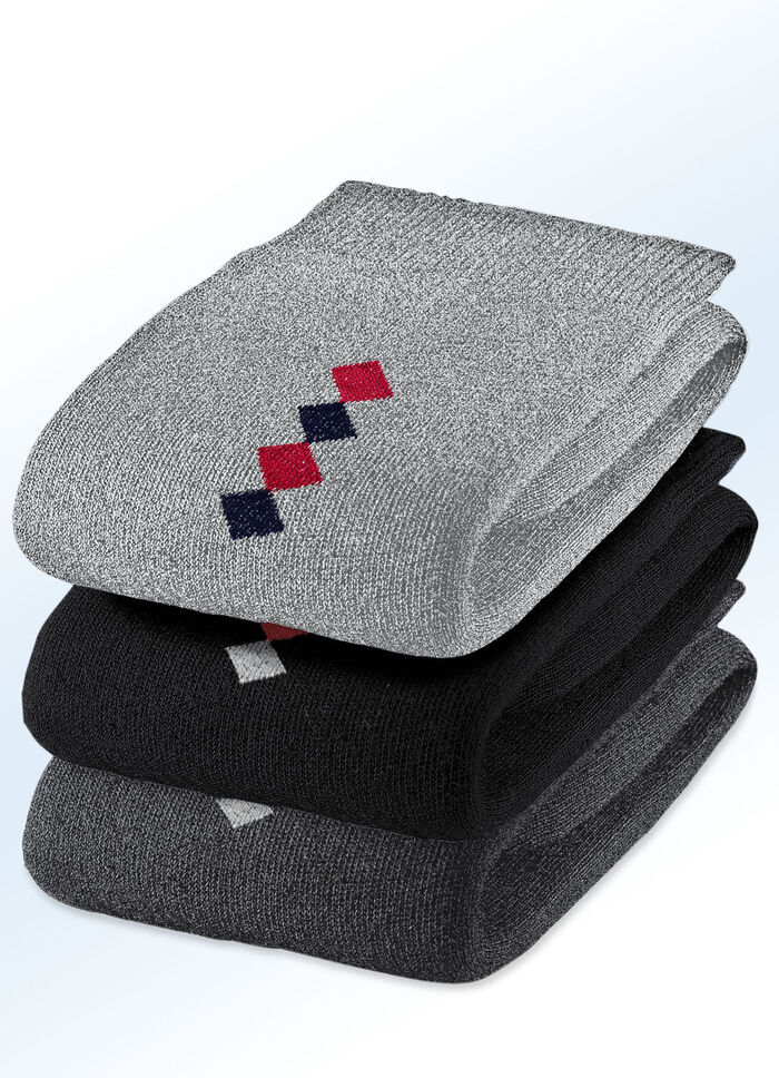 Fünferpack Socken mit handgekettelter Spitze und druckfreiem Bund 3X MARINE, 2X HELLGRAU