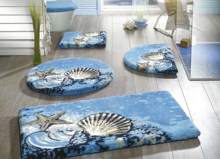 &laquo;GRUND&raquo; Badgarnitur mit rutschhemmender Latex-R&uuml;ckseite BLAU