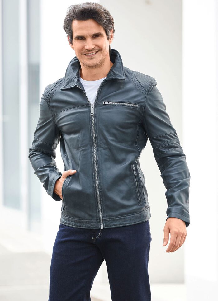 Lederkurzjacke mit Steh-Umlegekragen 