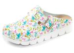 Klassische Damen-Clogs, mit anatomisch, gepolstertem Fussbett WEISS-BUNT