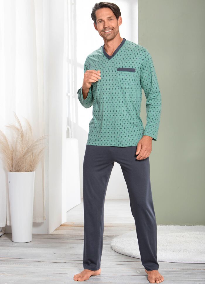 Schlafanzug mit V-Auschnitt und offenen Abschl&uuml;ssen 