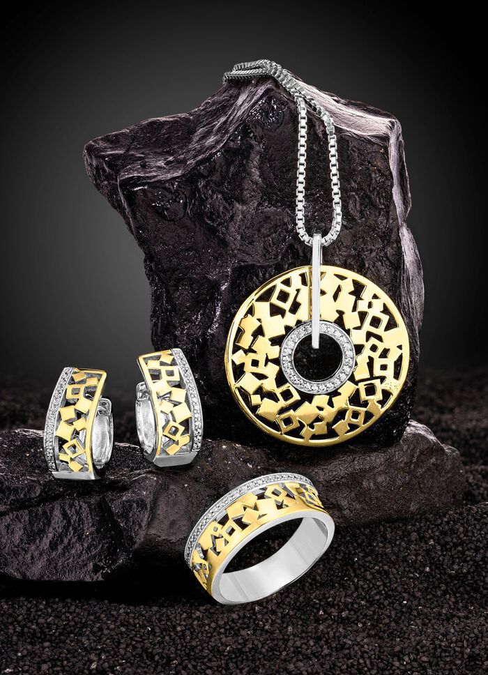 Schicke Klappcreolen in Bicolor mit Zirkonia 