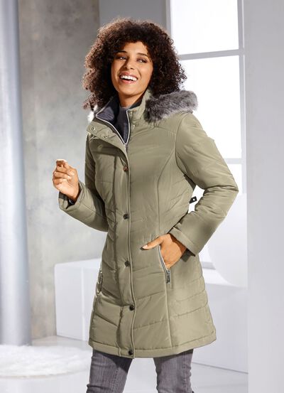 Longjacke mit abnehmbarem Kunstpelz-Besatz 