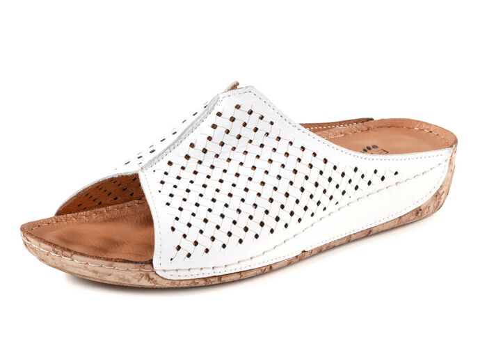 ELENA EDEN, sommerliche Damen-Pantoletten, aus Leder WEISS