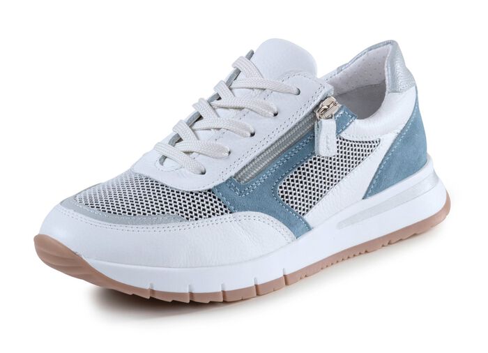 ELENA EDEN Sneaker aus Nappa-, Veloursleder und Textil in Netzoptik WEISS-BLAU