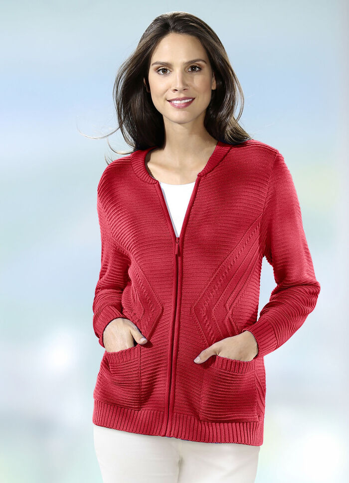Strickjacke in 2 Farben mit durchgehendem Reissverschluss ROT