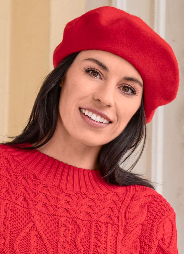 Seeberger, Damen-Baskenm&uuml;tze, aus Schurwolle FEUERROT