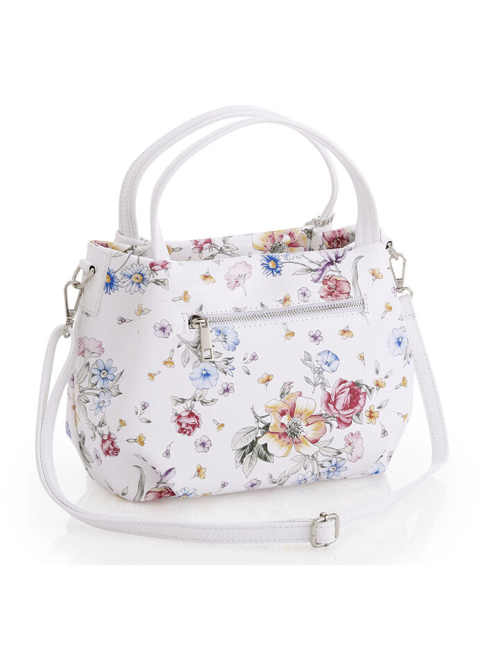 «Laurina»-Tasche aus Kalbleder mit floralem Druck WEISS-MULTICOLOR