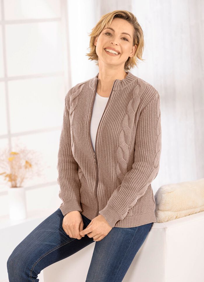 Strickjacke mit nachhaltig recycelter Baumwolle TAUPE