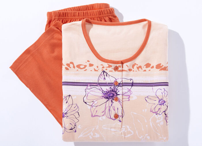 Pyjama mit 3/4-langen Ärmeln und wadenlanger Hose APRICOT-BUNT