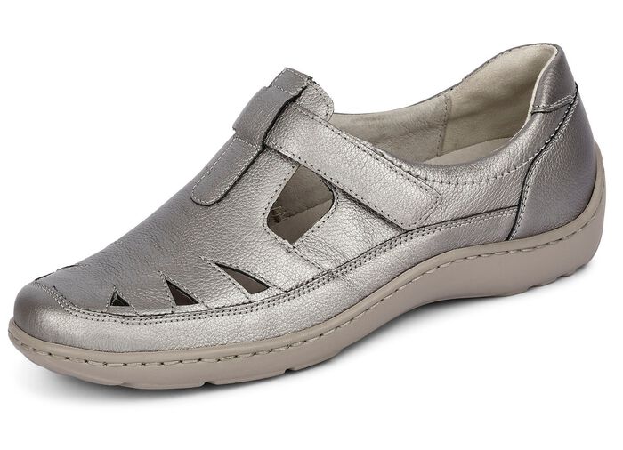 Waldl&auml;ufer, bequeme Damen-Slipper, Weite H, mit herausnehmbarem Fussbett SILBERGRAU