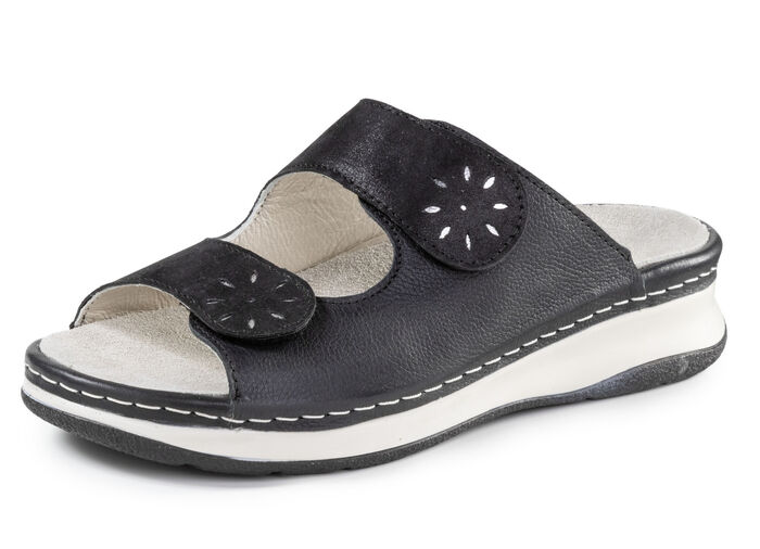 ELENA EDEN, bequeme Damen-Pantoletten, Weite H, mit herausnehmbarem Fussbett SCHWARZ