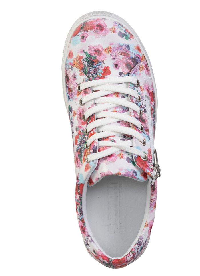 Gemini Schn&uuml;r-Sneaker aus beschichtetem, floral bedrucktem Nappaleder WEISS-PINK