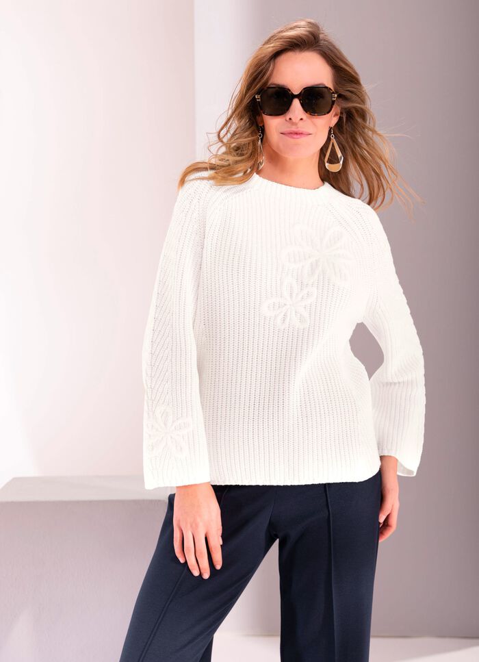 Pullover mit Bl&uuml;tenstickerei 