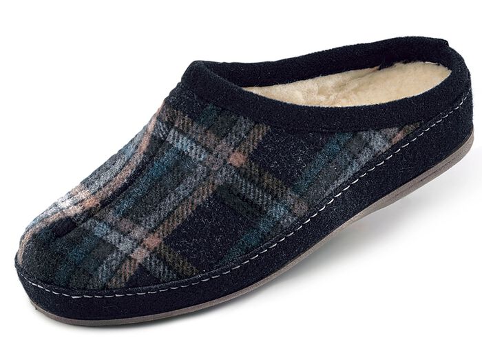 Gef&uuml;tterte Herren-Hausschuhe, mit Schurwolle SCHWARZ-MULTICOLOR