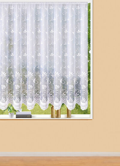 Filigraner Blumenfenster-Store mit gebogten Abschlüssen 