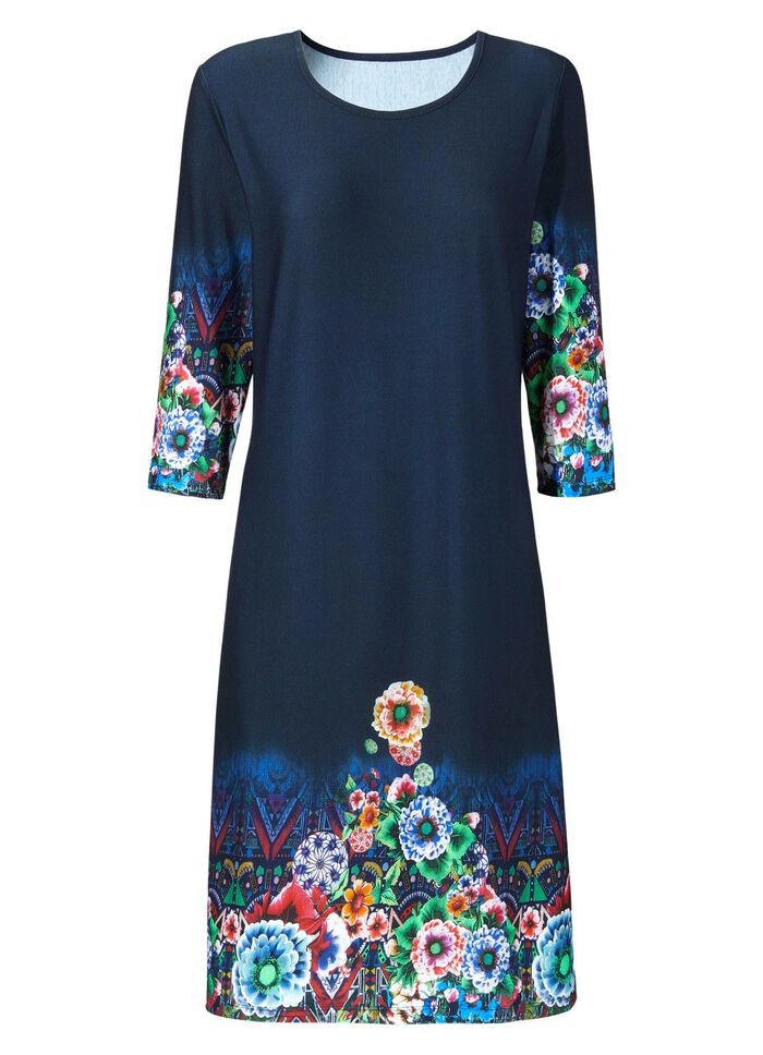 knielanges Nachthemd von Laurina mit Bord&uuml;rendruck 