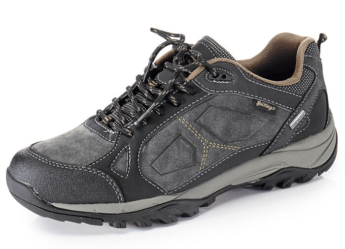 Atmungsaktive Herren-Schnürschuhe, mit herausnehmbarem Fussbett GRAU-SCHWARZ-COGNAC
