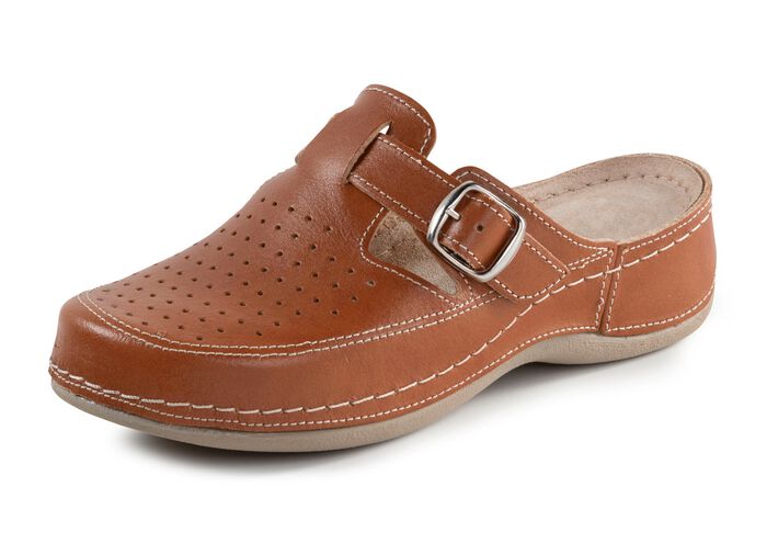ELENA EDEN, sommerliche Damen-Clogs, Weite G, mit verstellbarer Schliesse COGNAC