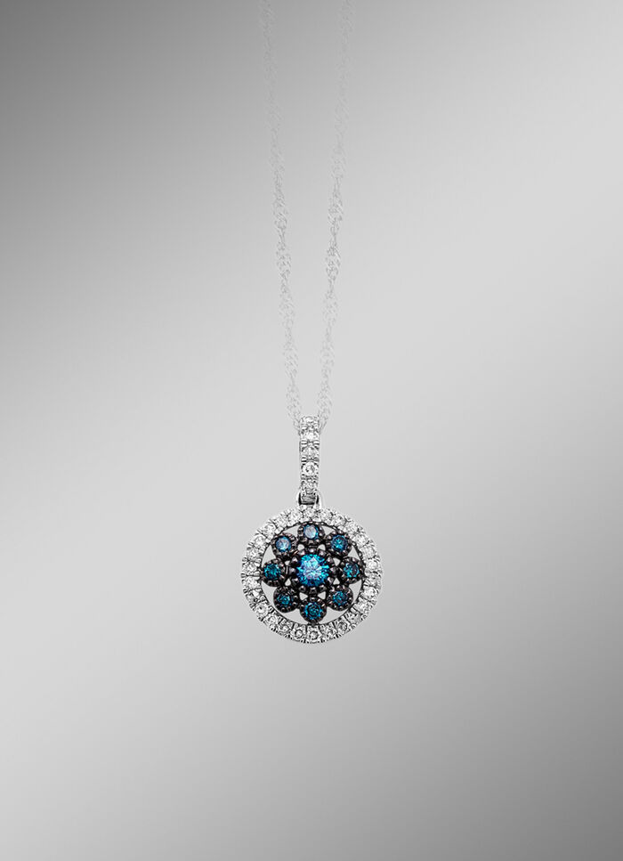 Schöner Anhänger mit blauen Brillanten und weissen Diamanten 