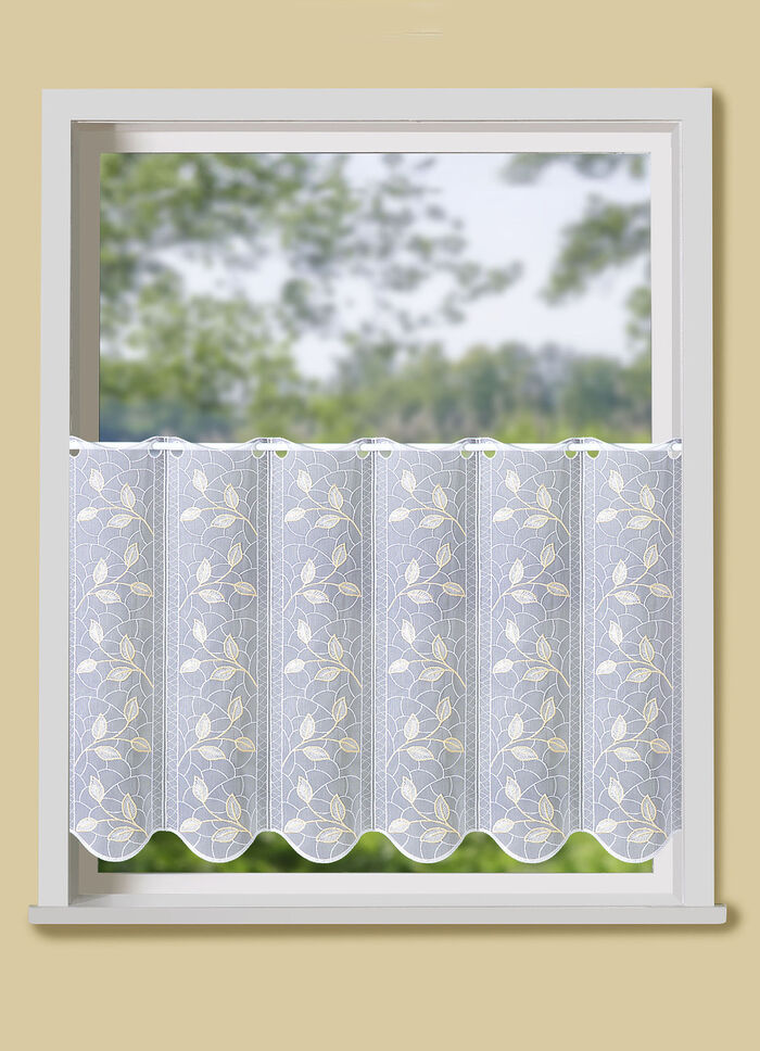 Kurzvorhang mit filigran gesticktem Blätterdessin 