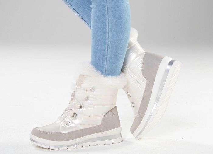 ELENA EDEN, gef&uuml;tterte Damen-Boots, Winterschuhe, Weite G, mit herausnehmbarem Fussbett PERLWEISS-GRAU