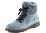 Waldläufer Schnür-Stiefelette mit kuscheligem Kragen aus Lammfell JEANSBLAU