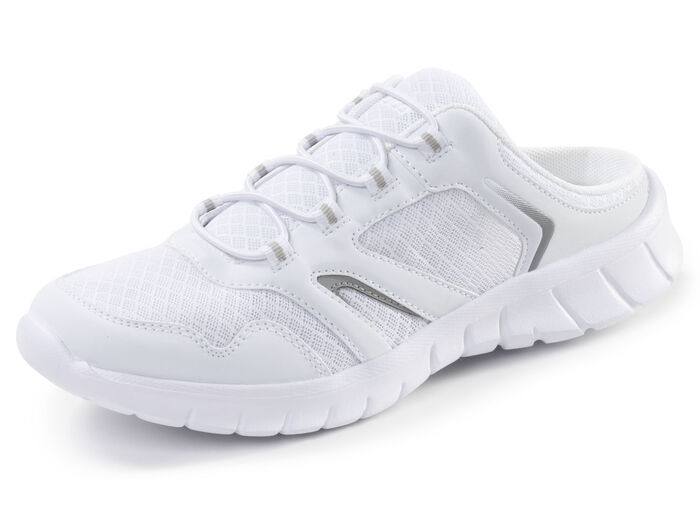 Sportlicher Damen-Sabot, mit herausnehmbarem Fussbett WEISS