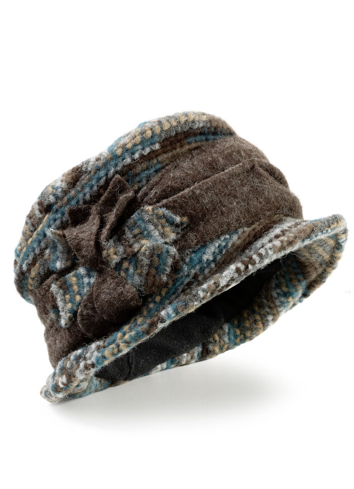 Warmer Damen-Hut mit Krempe PETROL-BRAUN