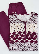 Pyjama mit 7/8-langer Hose und Bordürendruck bordeaux-sand