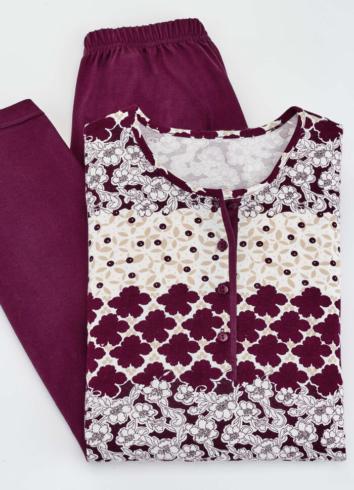 Pyjama mit 7/8-langer Hose und Bordürendruck bordeaux-sand
