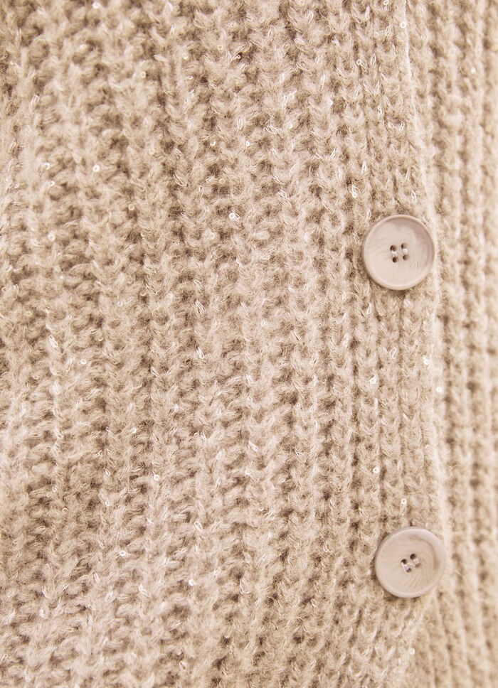 Strickjacke mit Paillettengarn BEIGE MELIERT