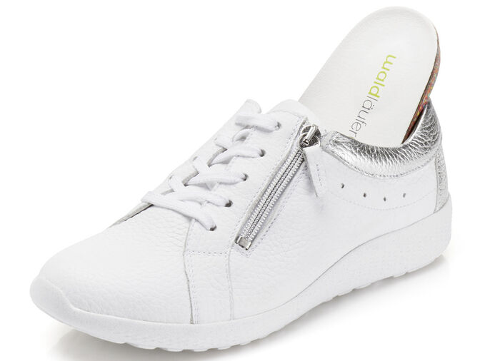 Waldläufer, bequeme Damen-Schnürschuhe, Weite K, mit herausnehmbarem Fussbett WEISS-SILBER