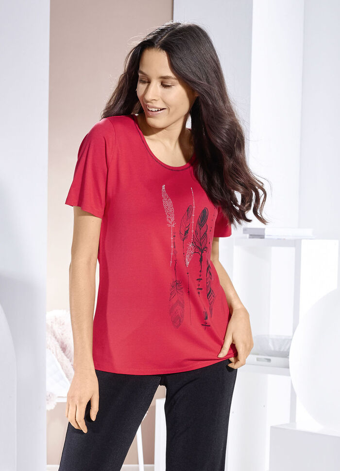 Shirt mit Kontrast-Druck in 2 Farben ROT