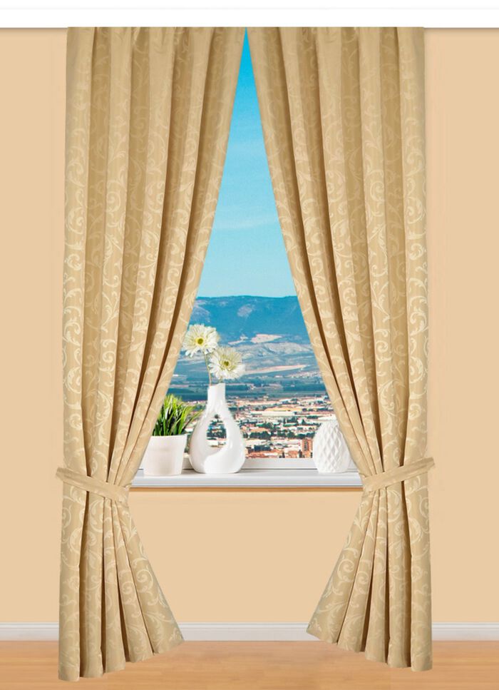 Hochwertige Jacquard &Uuml;bergardinen-Garnitur BEIGE