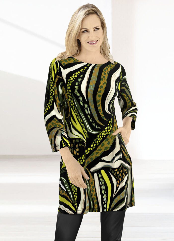 Longshirt mit modisch flachem Halsausschnitt  SCHWARZ-KHAKI-LIMONE