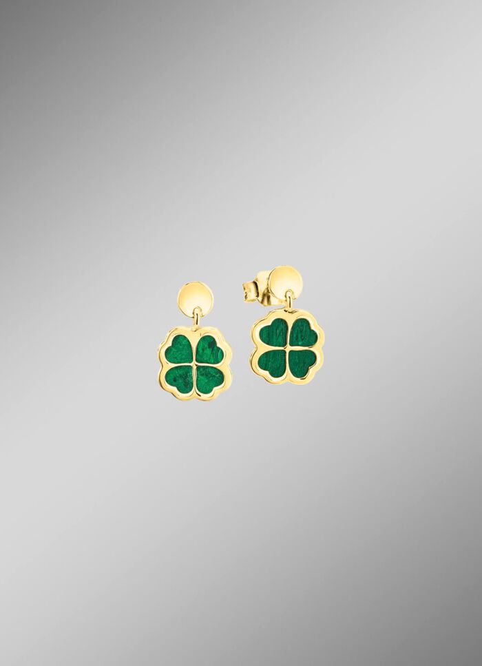 Kleeblatt-Ohrstecker mit echt Malachit 