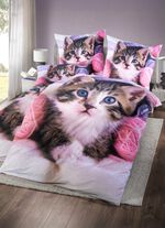 Digital bedruckte Bettw&auml;sche-Garnitur mit Katzen-Motiv 