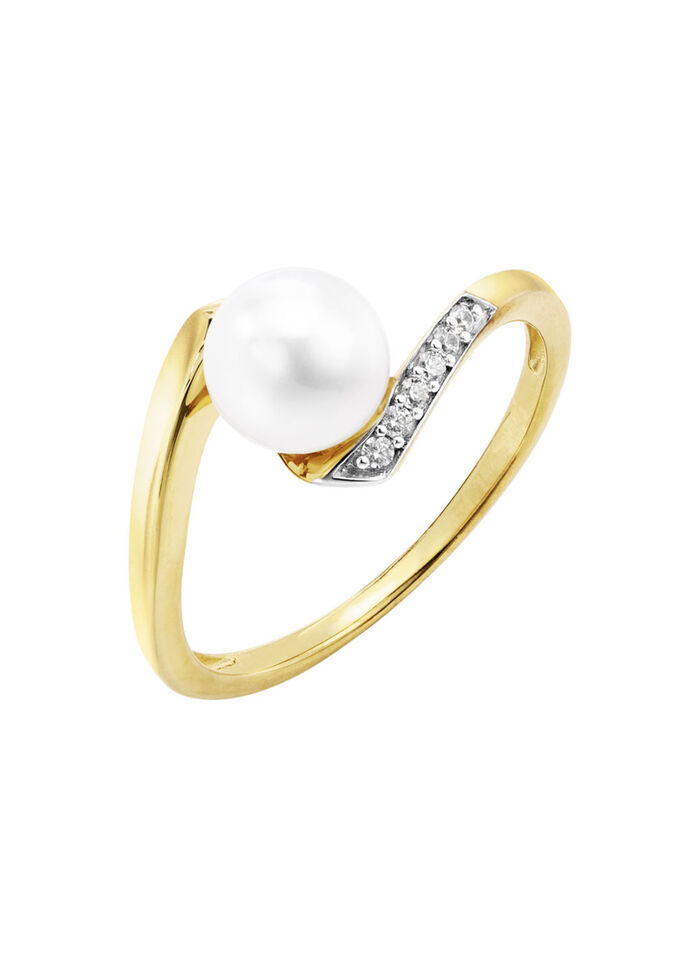 Damenring mit Süsswasser-Zuchtperle und synth. Zirkonia 