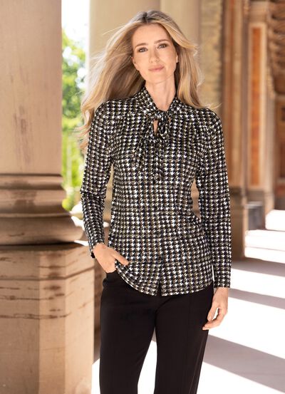 Shirtbluse mit Hahnentrittmuster 