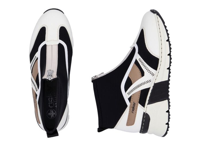 Rieker, stylische Damen-Boots, Weite G, mit herausnehmbarem Fussbett CREME-SCHWARZ-BRAUN