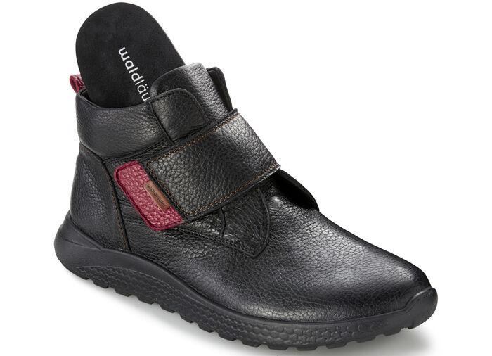Waldläufer, bequeme Damen-Stiefeletten, Weite H, mit herausnehmbarem Fussbett SCHWARZ-ROT
