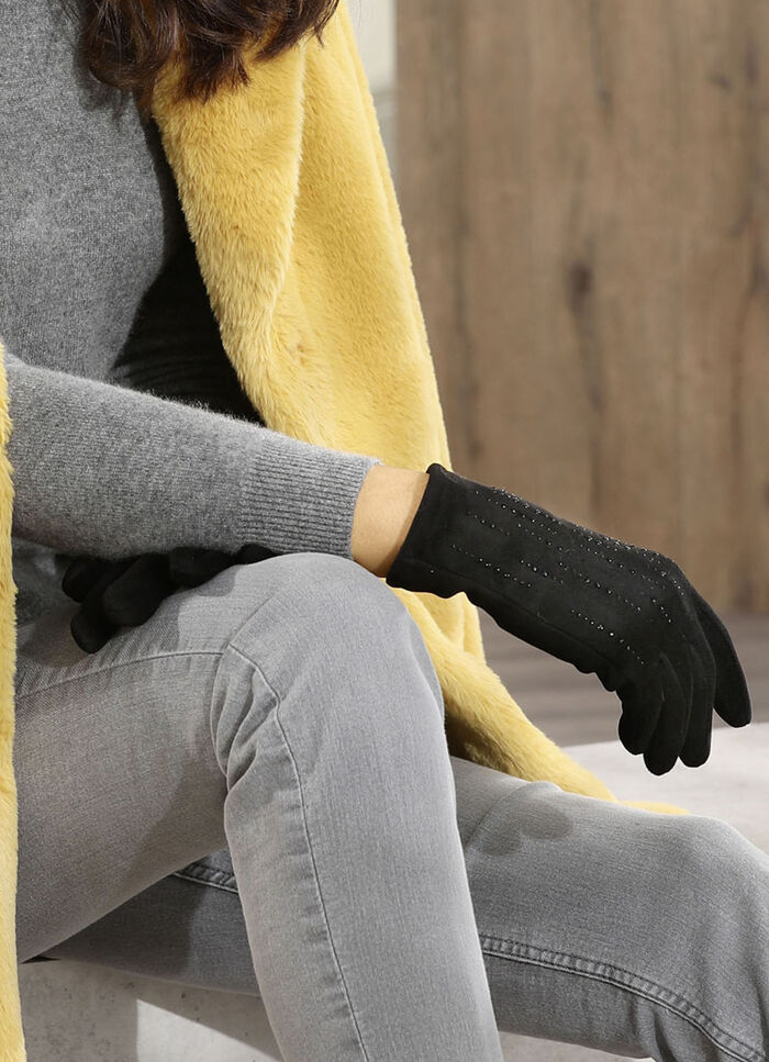Handschuh mit edel funkelnden Glitzer-Applikationen SCHWARZ
